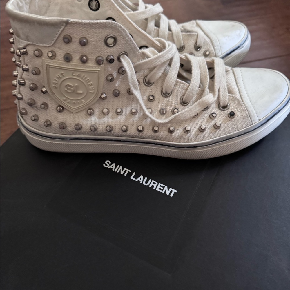 Saint Laurent Cream Studded High-Tops Size 7.5 women’s. Excellent condition!